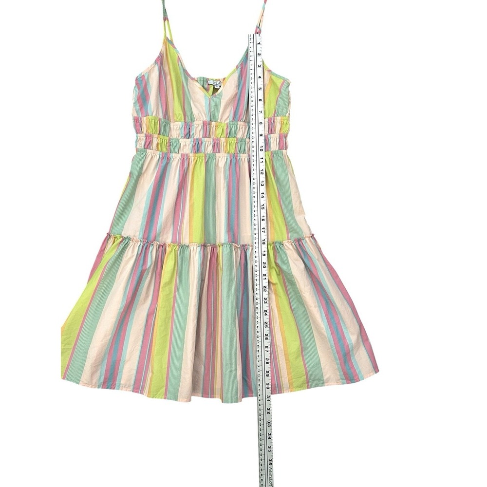 Rails Carmen Mini Dress Guava Rainbow Stripe Tier Sundress Medium Smocked Waist - Picture 8 of 16